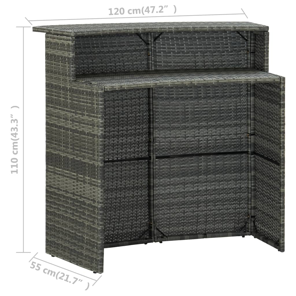 vidaXL Bar Table Outdoor Counter Height Pub Table with 2 Shelves PE Rattan