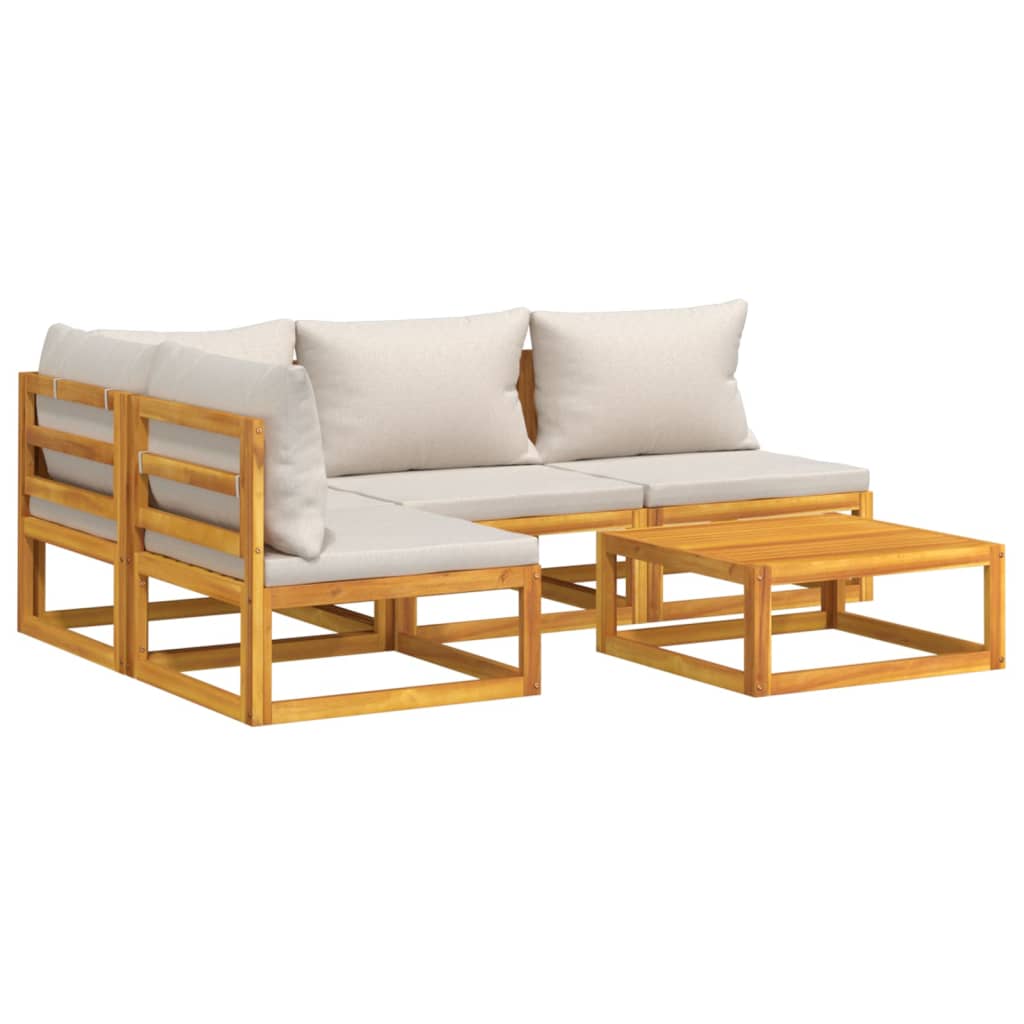 vidaXL 5 Piece Patio Lounge Set with Light Gray Cushions Solid Wood